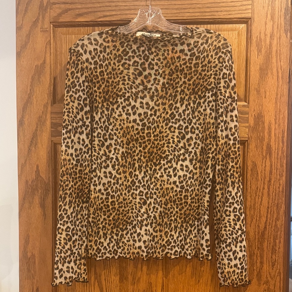 Leopard Print Mesh Long Sleeve Top